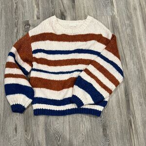 By Together Collection Chunky Oversized Stripe Funnel Neck Sweater Sz M/L